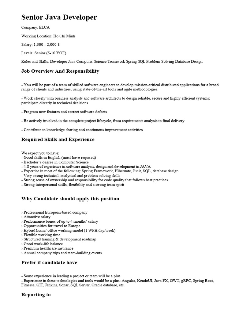Senior Java Developer Position in HCMC | PDF | Databases | Information ...