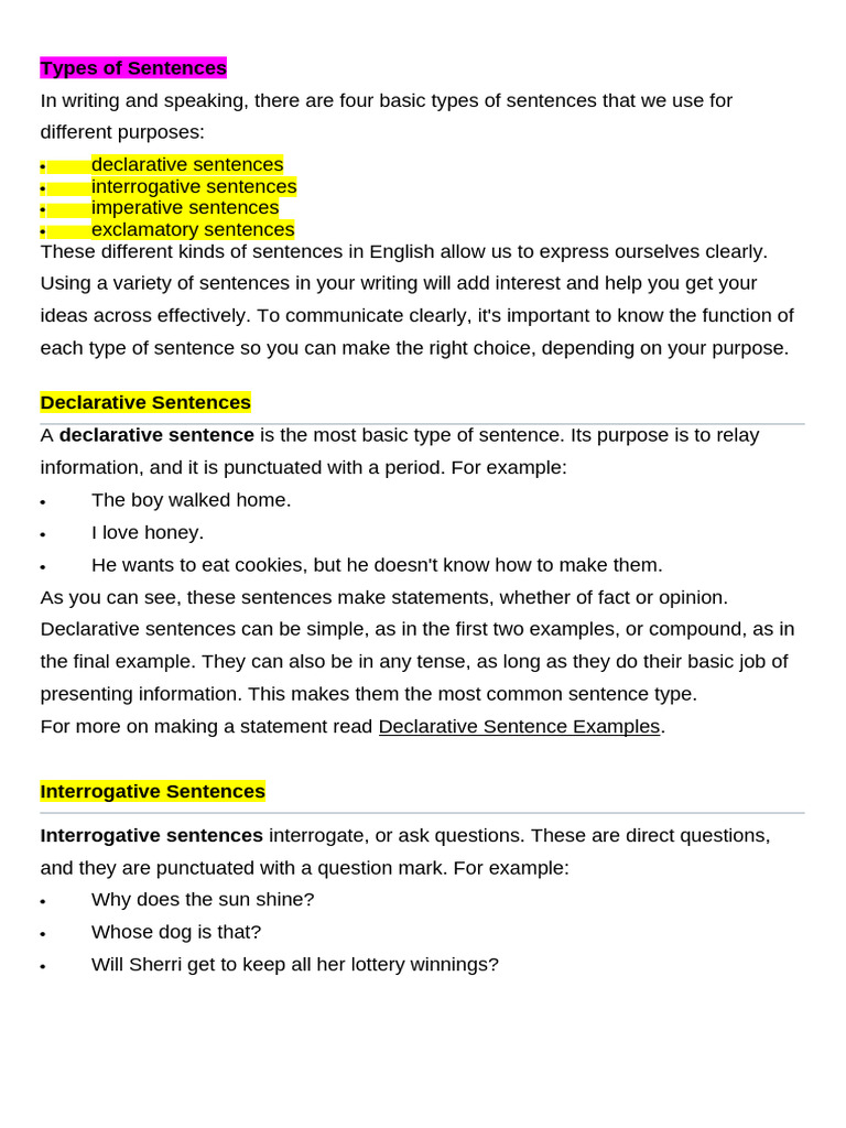 Understanding Sentence Types in English | PDF | Sentence (Linguistics ...