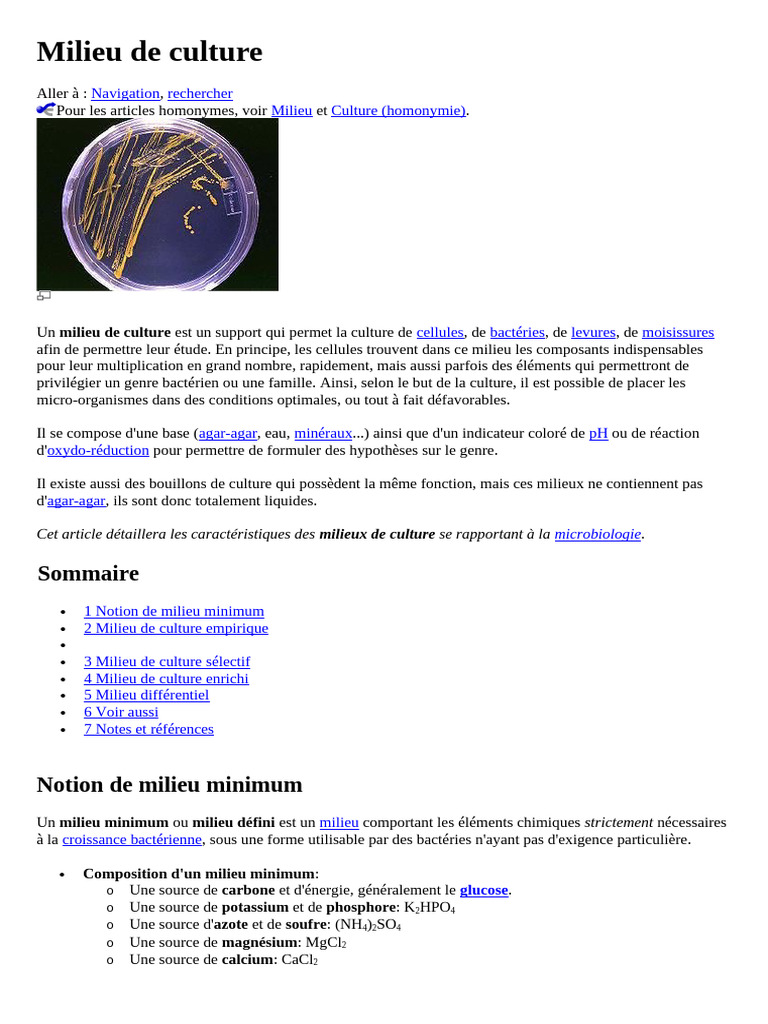 Milieu de Culture | PDF | Milieu de culture | Microbiologie