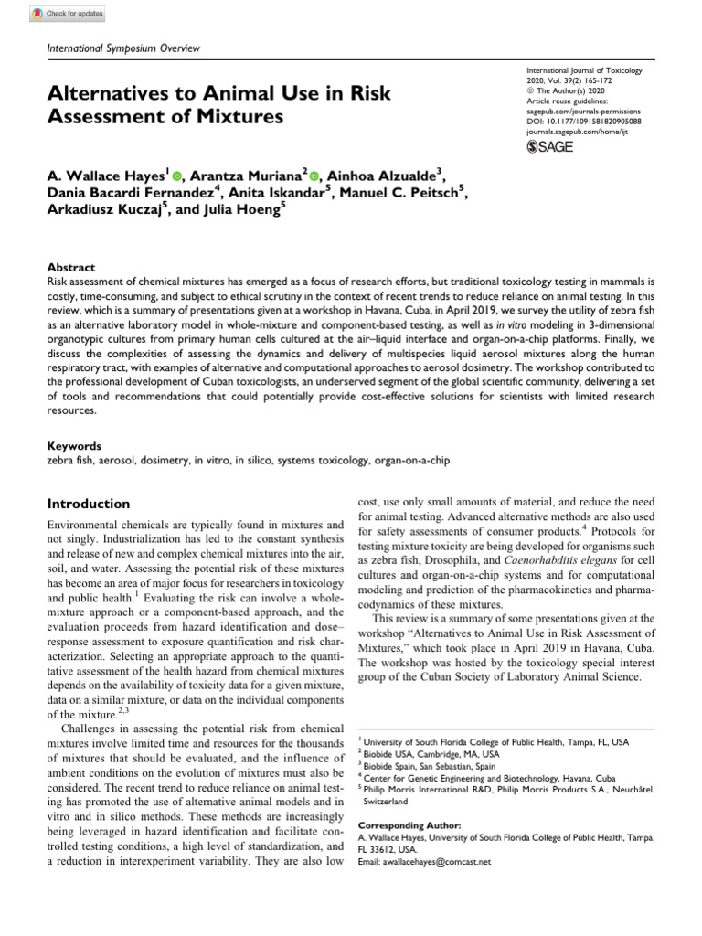 Wallace Hayes Et Al 2020 Alternatives To Animal Use in Risk Assessment ...