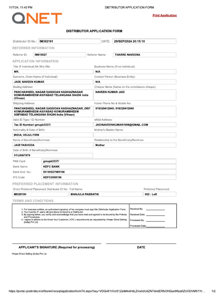 Naveen - DS Application Form | PDF