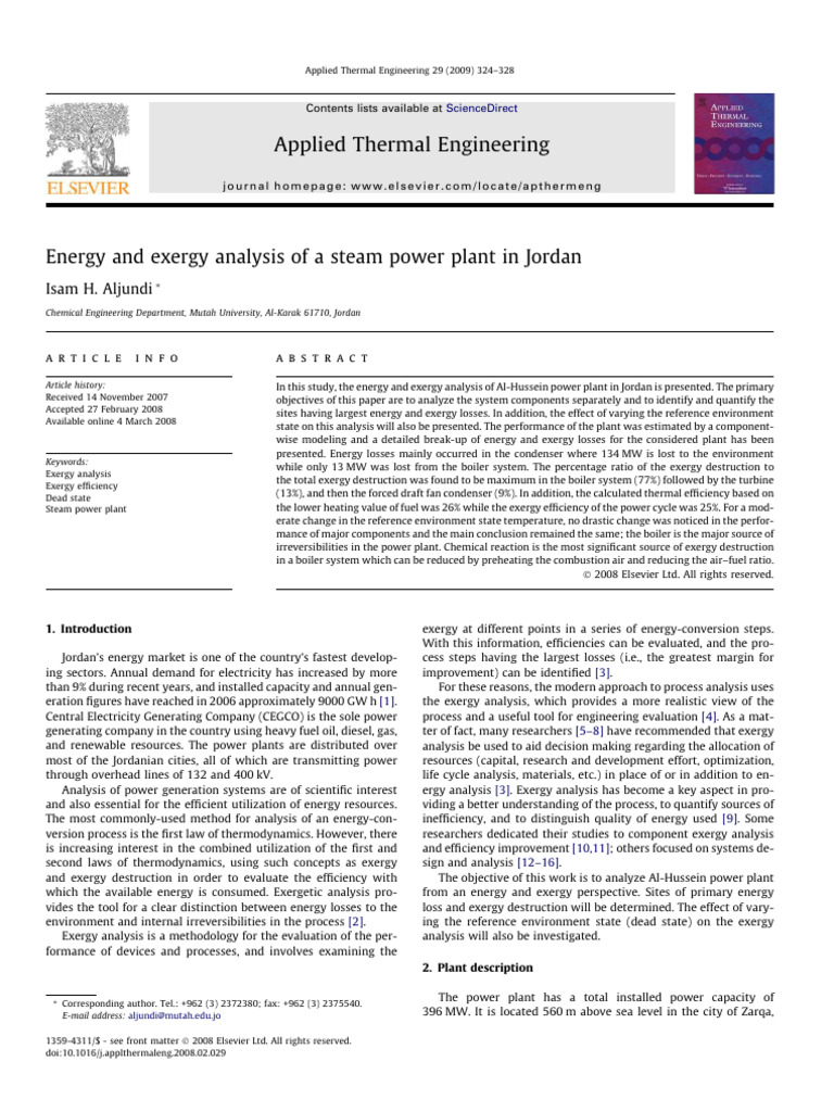 Energy and Exergy Analysis of A Steam Po | PDF | Exergy | Power Station