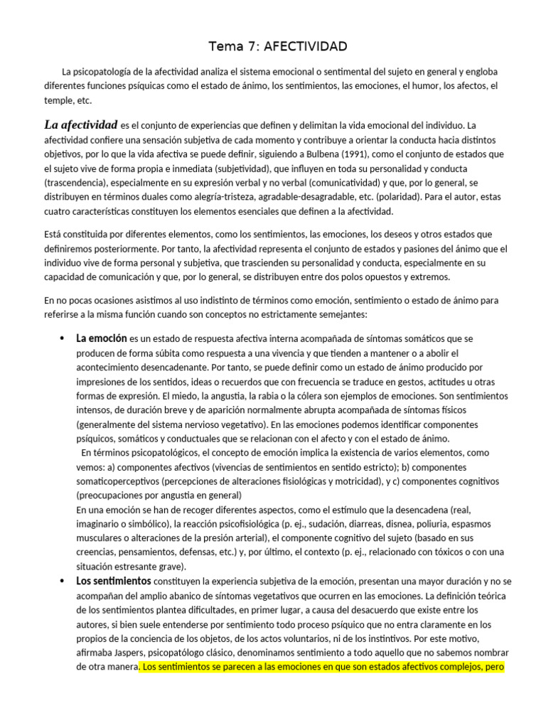 PSICOPATOLOGIA DE LA Afectividad | PDF | Las emociones | Trastorno ...