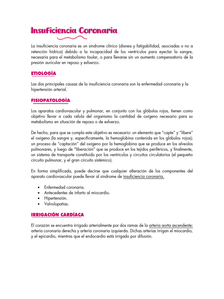 Insuficiencia Coronaria y Angina | PDF | Infarto de miocardio | Corazón