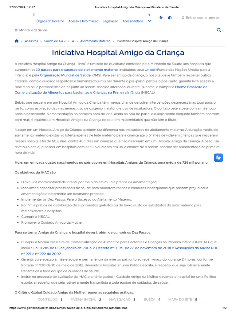 Iniciativa Hospital Amigo da Criança | PDF | Amamentação | Parto