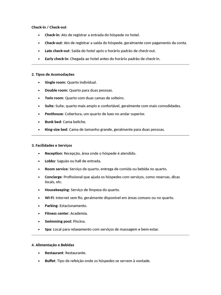 Glossário de Termos de Hotelaria | PDF | Recorrer | Hotel
