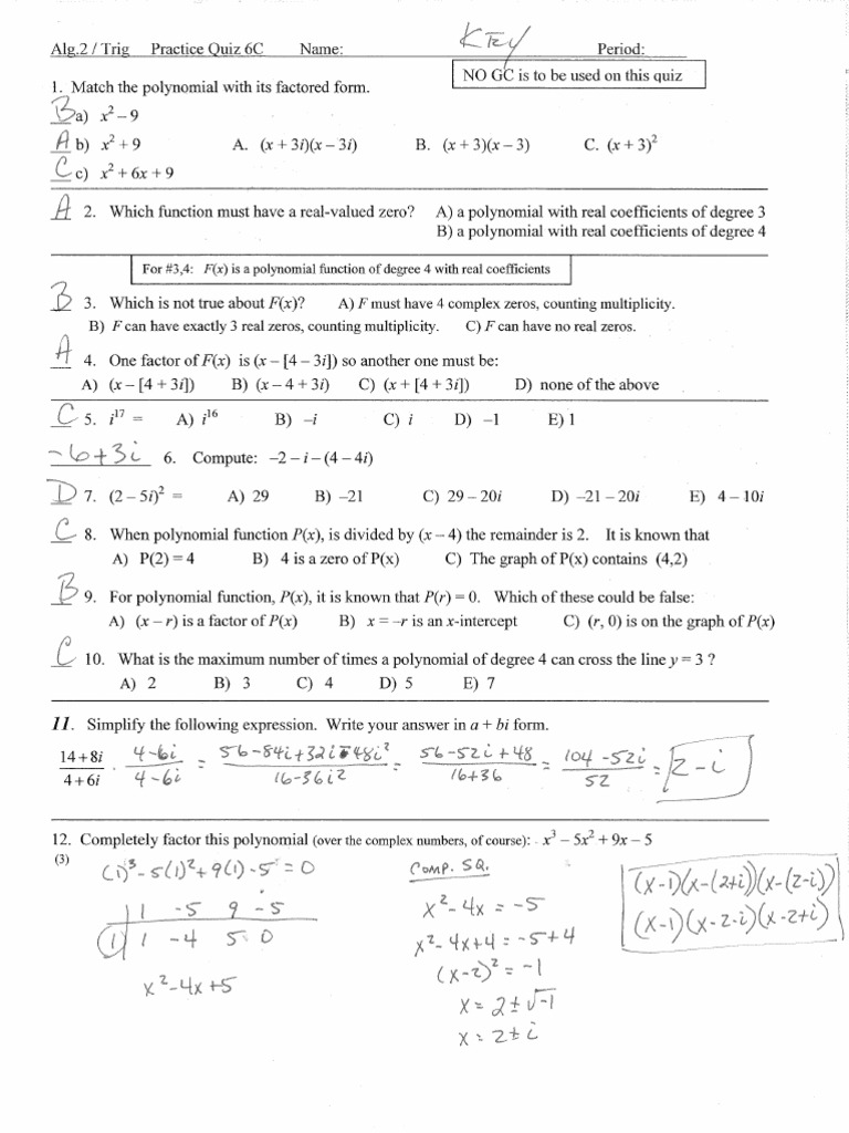 Quiz 6c Practice Answer Key