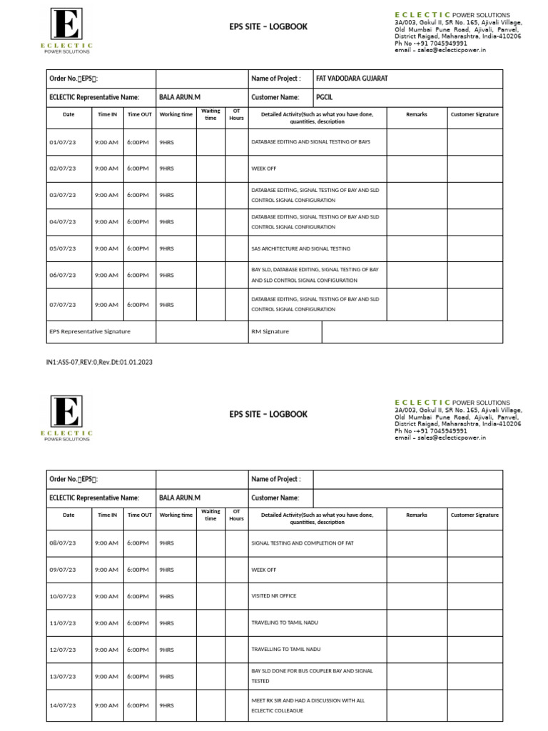 Eps - Site Logbook (June) | PDF
