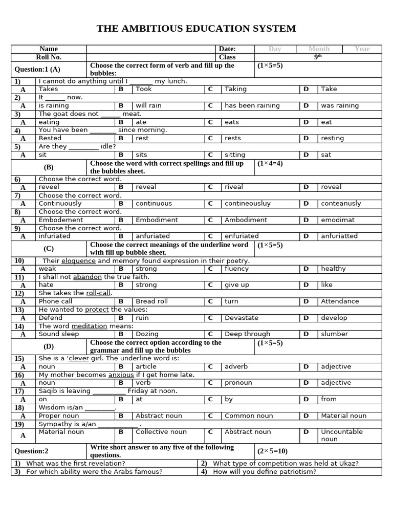 English 1st Half 9 PDF Noun