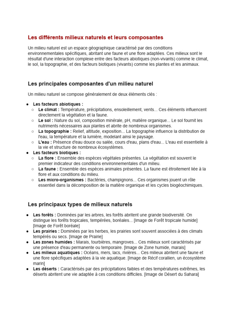 Types et composantes des milieux naturels | PDF | Sol (pédologie) | Forêt