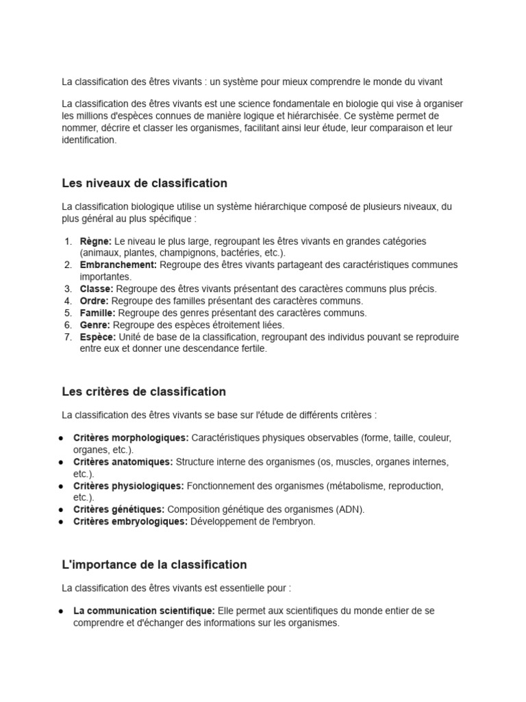 Classification des êtres vivants expliquée | PDF | Écologie | Espèces