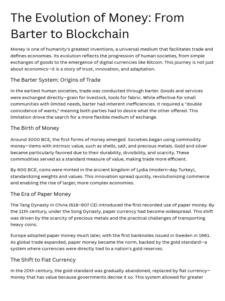 The Evolution of Money: From Barter To Blockchain | PDF | Money | Currency