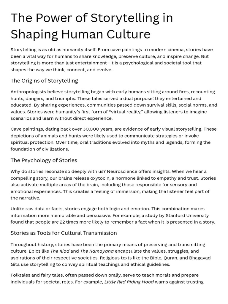 The Impact of Storytelling on Culture | PDF | Storytelling | Narrative