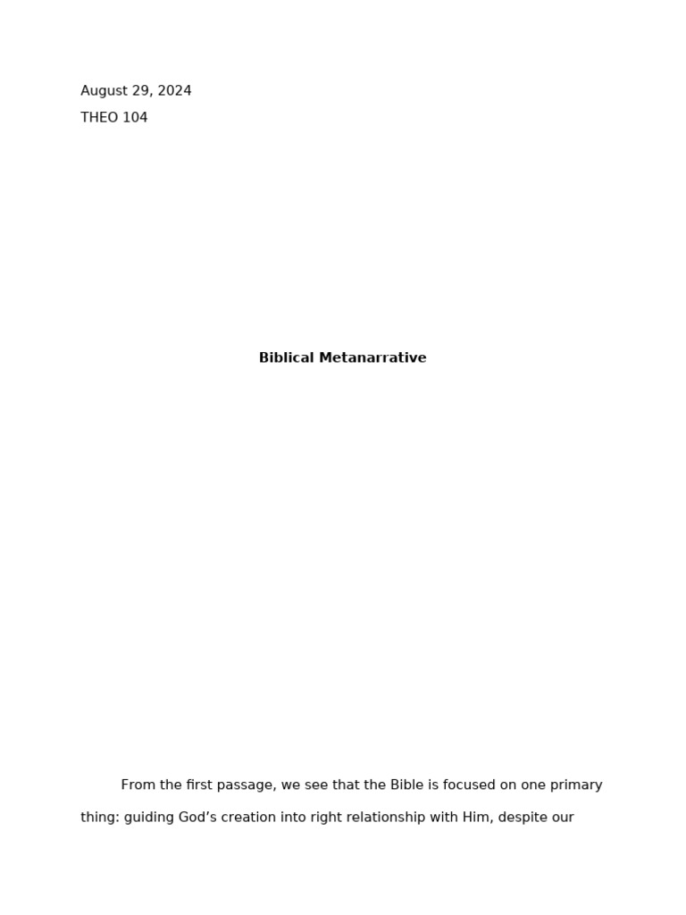Biblical Metanarrative Insights | PDF | Sin | Genesis Creation Narrative