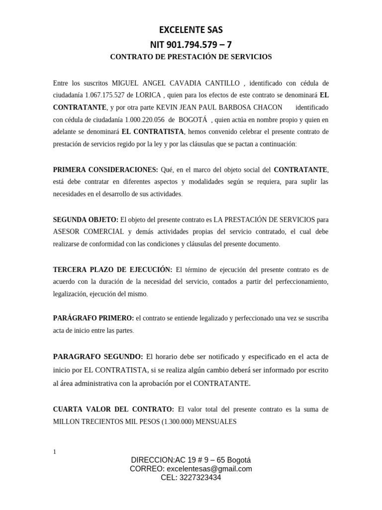 Contrato Prestación de Servicios | PDF | Finanzas y dinero