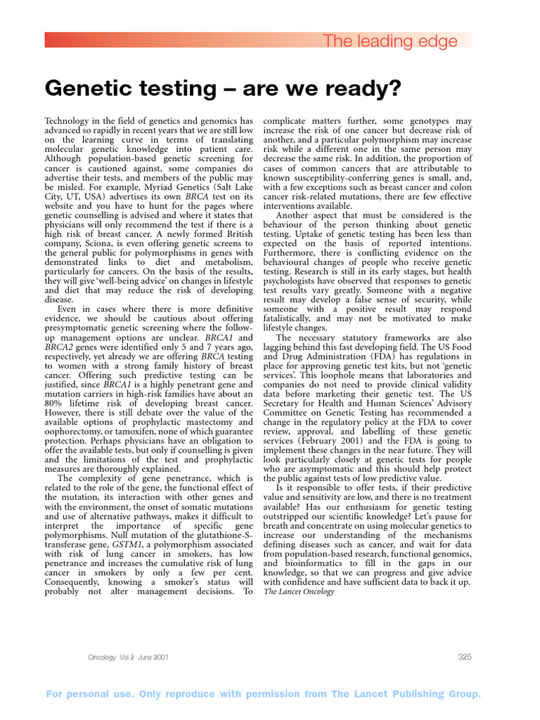 Genetic Testing Readiness for Cancer Care | PDF | Genetic Testing | Cancer