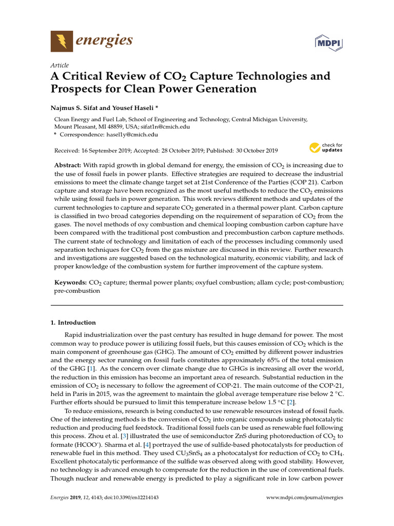 A Critical Review of CO2 Capture Technologies and | PDF | Gasification ...