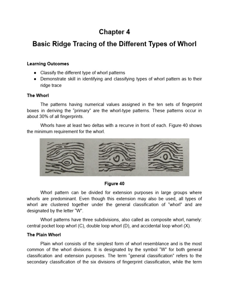 Types and Tracing of Whorl Patterns | PDF | Fingerprint