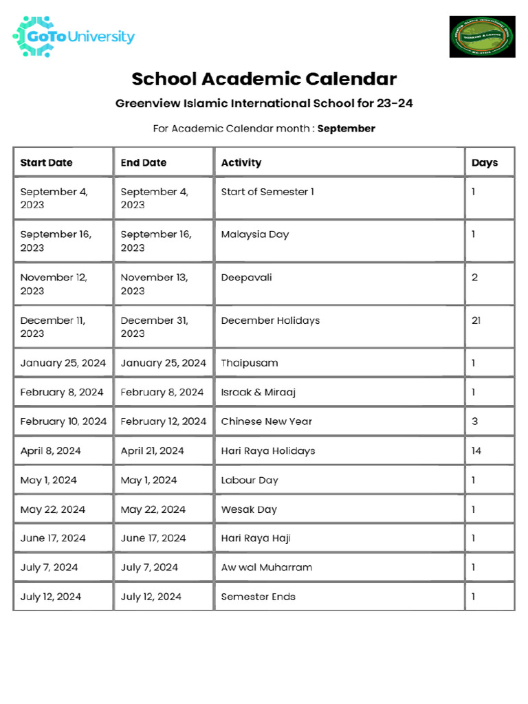 School Calendar | PDF