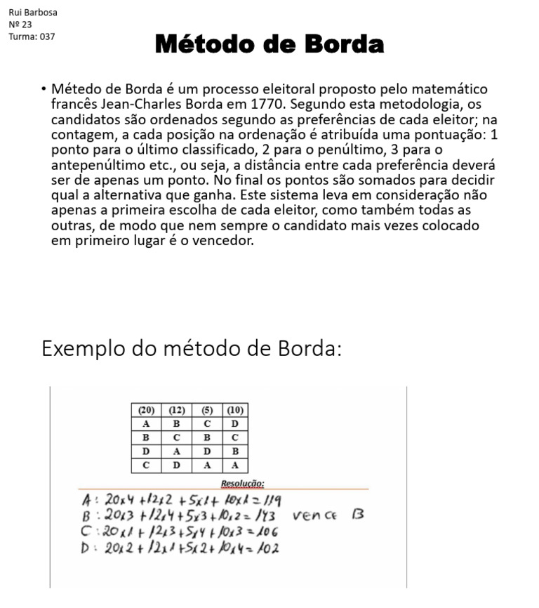 Método de Borda: Votação e Exemplos | PDF