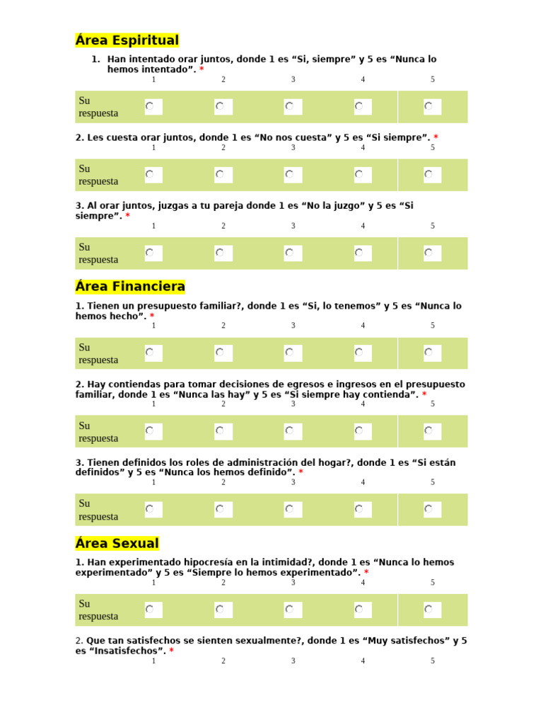 Evaluación de Áreas de Pareja | PDF