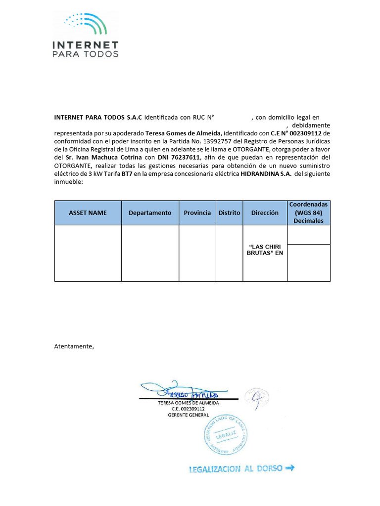 Carta Poder para Suministro Eléctrico | PDF