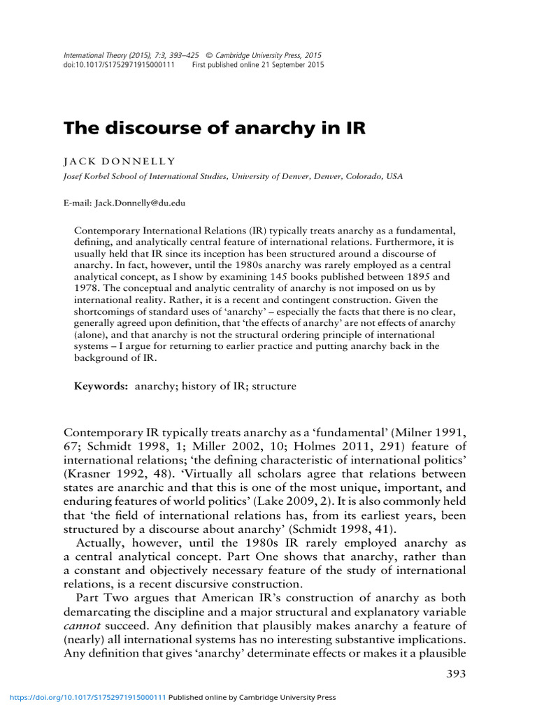 The Discourse of Anarchy in IR | PDF | Political Science ...
