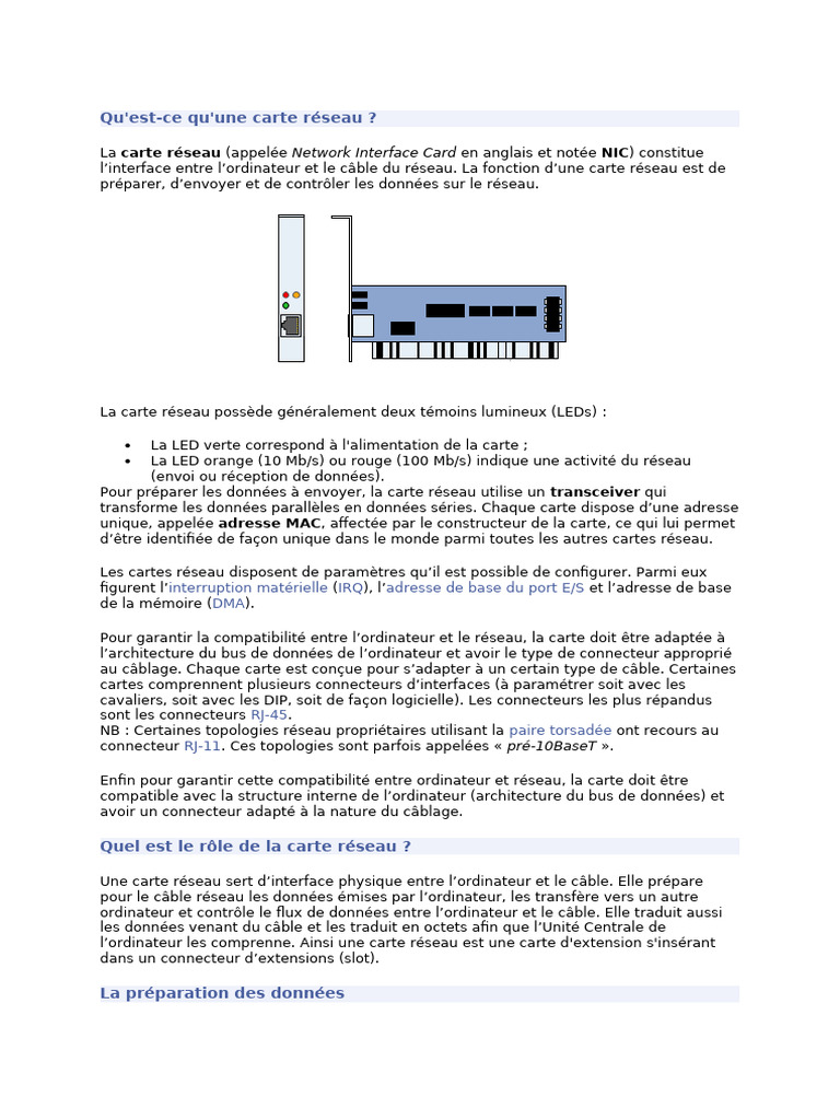 Rôle et fonctionnement de la carte réseau | PDF | Informatique ...