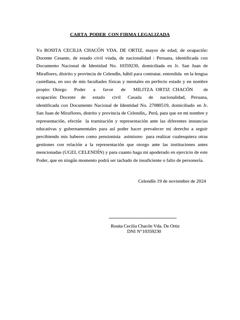 Modelo de carta poder legalizada | PDF