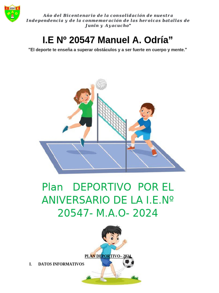 Plan Deportivo Aniversario I.E. 20547 | PDF
