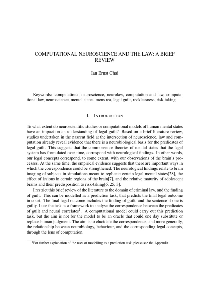 Computational Neuroscience and The Law A | PDF | Prefrontal Cortex ...