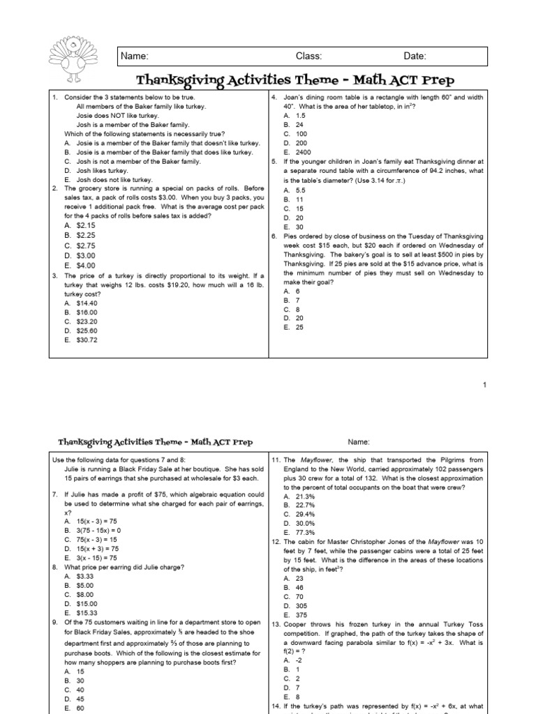Thanksgiving act prep pdf