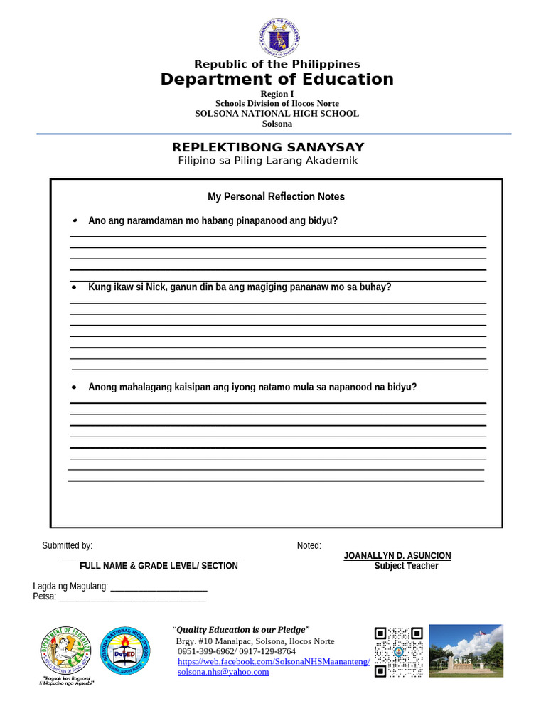 Reflection Notes for Academic Filipino | PDF | Philippines