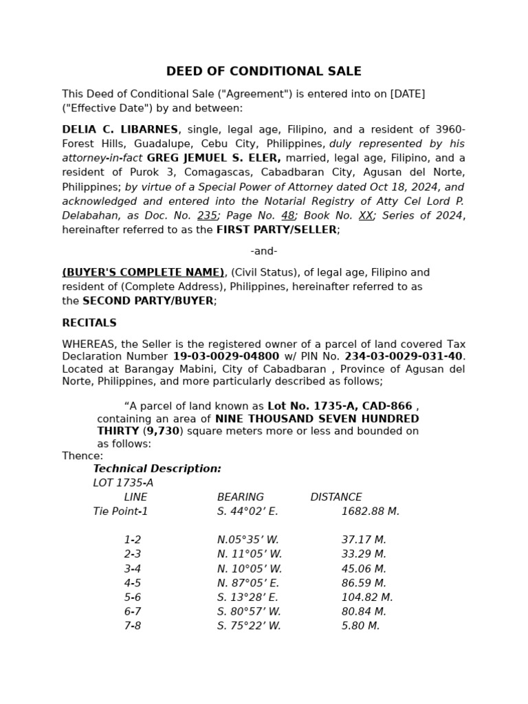 Conditional Sale Agreement for Property | PDF | Prices | Mortgage Law