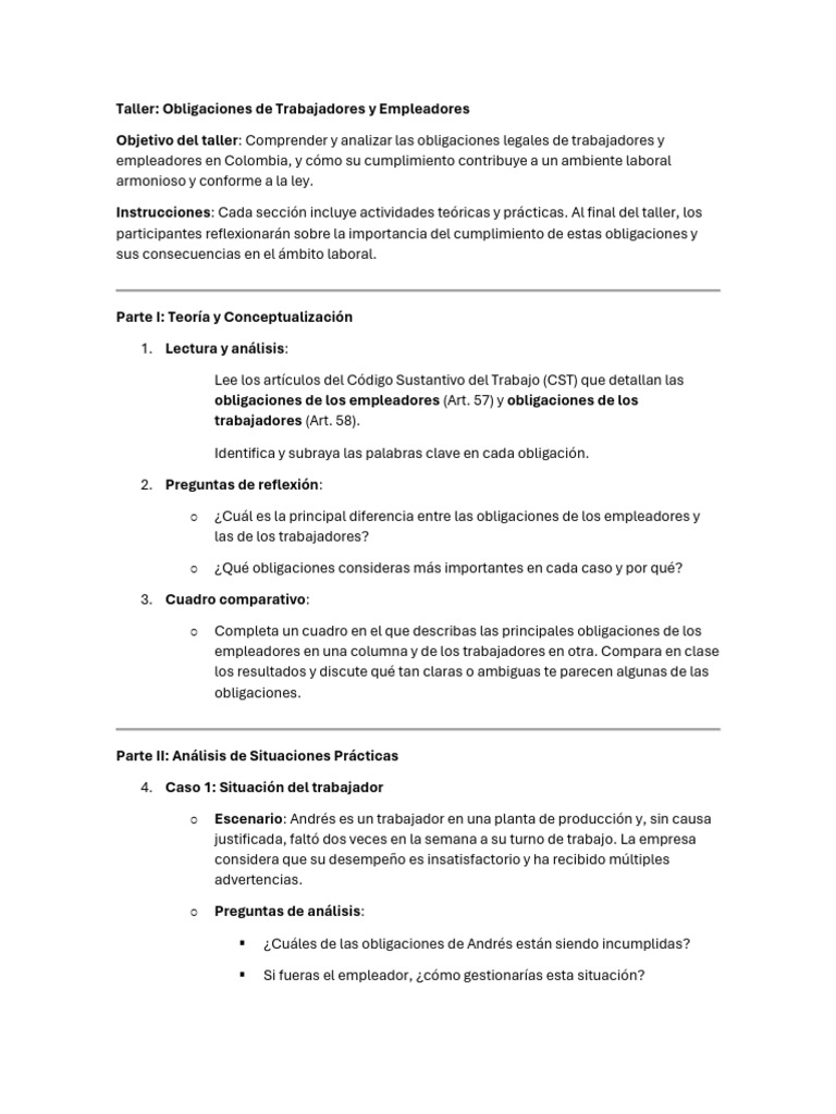 Taller Obligaciones | PDF | Crecimiento personal y profesional | Negocios