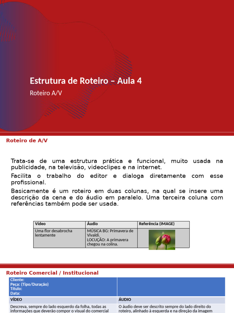 Estrutura de Roteiro Comercial A/V | PDF | Roteiro | Vídeo