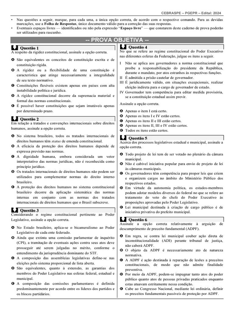 Prova Pge PR 2024 | PDF | Constituição | Serviços públicos