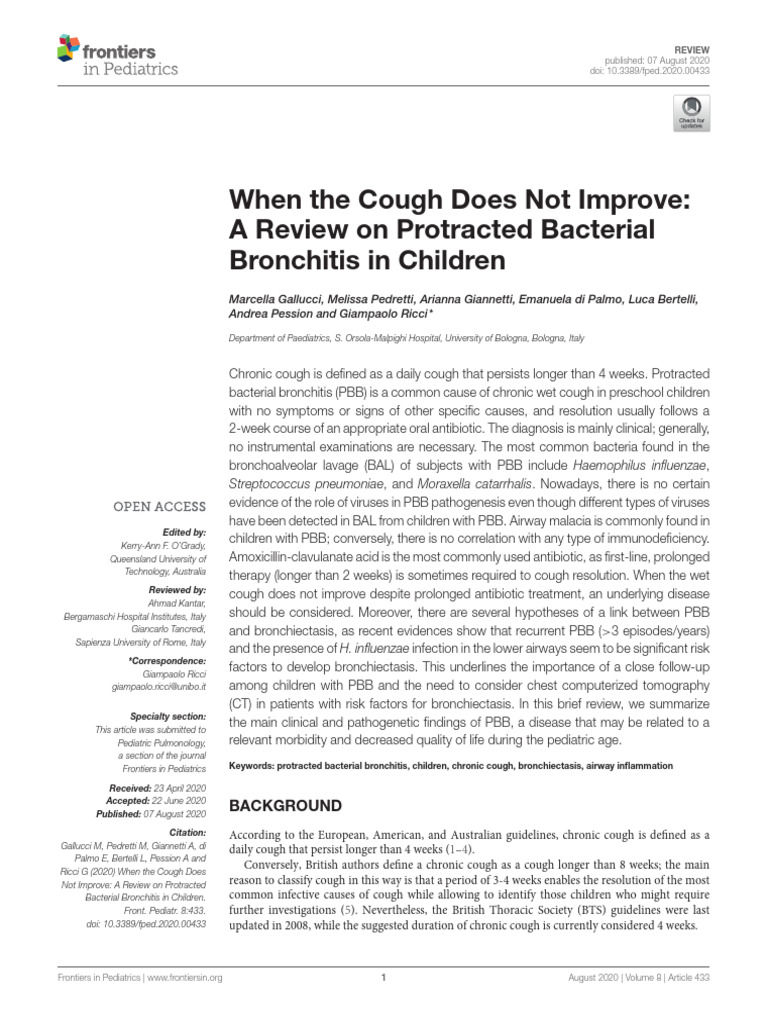 Protracted Bacterial Bronchitis in Children | PDF | Cough | Asthma