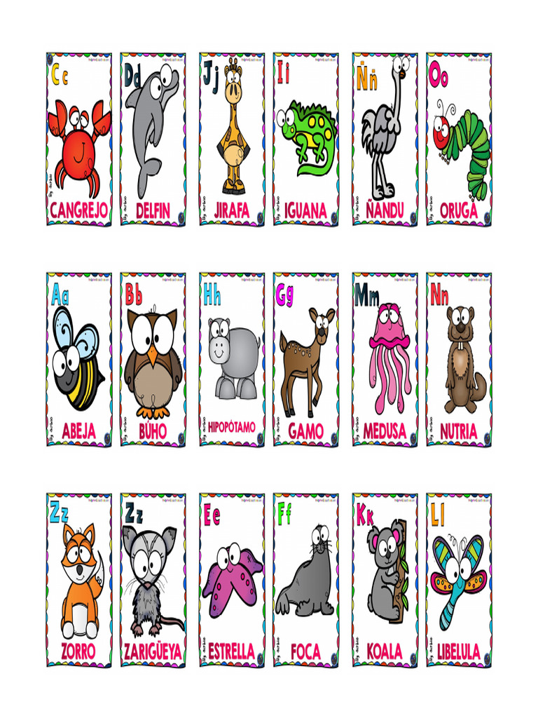 Abecedario de Animales en Tarjetas para Plastificar Tamaño 3 | PDF