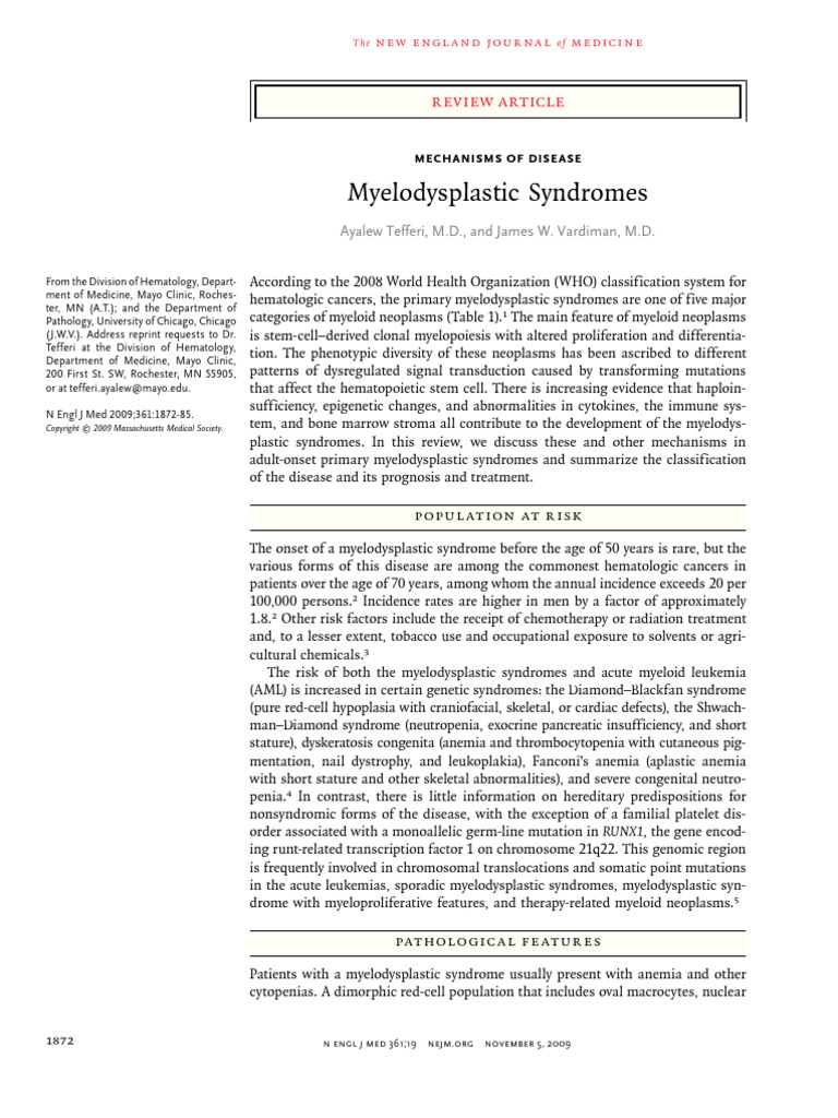 Myelodysplastic Syndromes: Review Article | PDF | Leukemia | Cell Biology