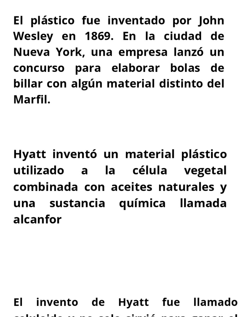 El Plástico Fue Inventado Por John Wesley en 1869. en La Ciudad de ...