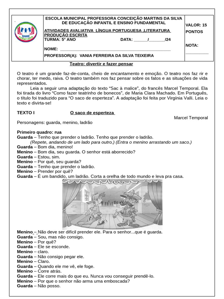 Atividades de Interpretação Teatral 5º Ano | PDF | Creme (gastronomia)