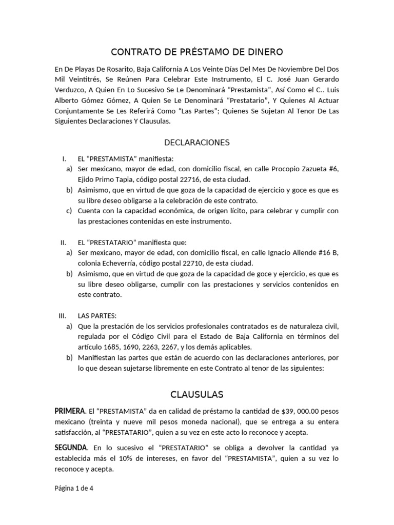 Copia de Copia de CONTRATO DE PRÉSTAMO DE DINERO | PDF | Moneda