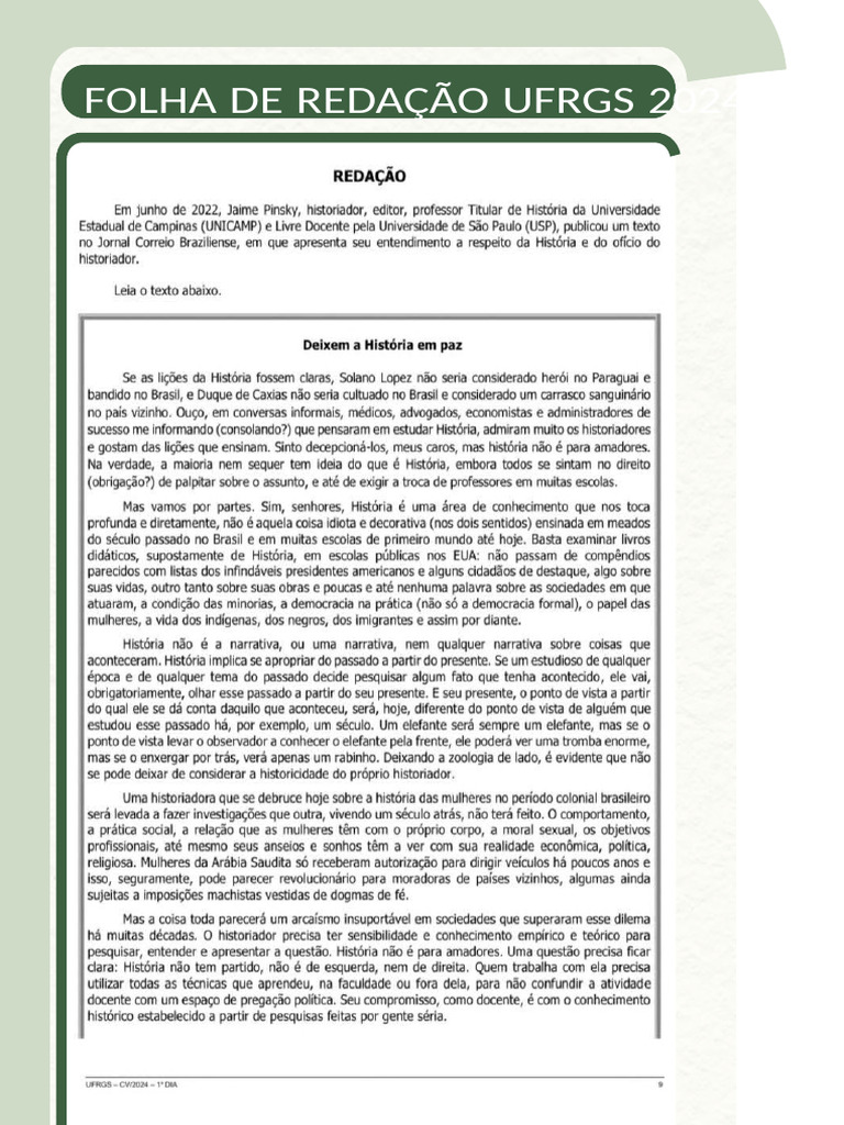 Redações Modelo Ufrgs e Enem 2024 Oficina Novembro 2024 | PDF