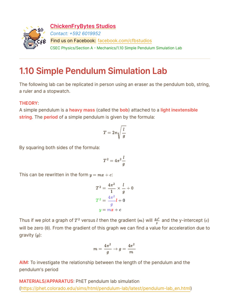 Simple Pendulum Lab Simulation Guide | PDF | Pendulum | Applied And ...