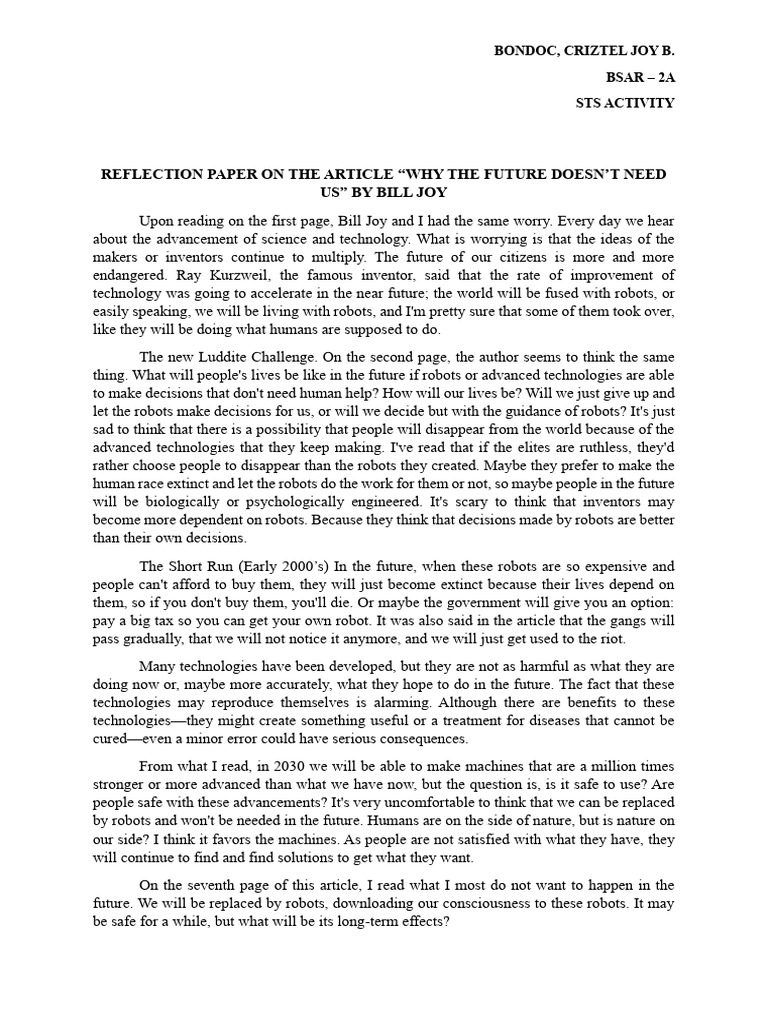 STS Activity - Reflection Paper | PDF | Artificial Intelligence ...