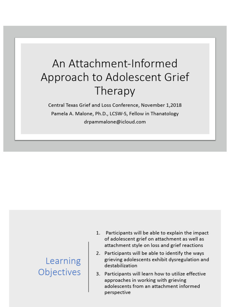 Adolescent Grief Therapy Techniques | PDF | Attachment Theory | Grief