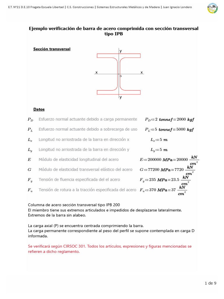 SEMM - Ejemplo Acero - Miembro Con Seccion Transversal Tipo IPB A ...