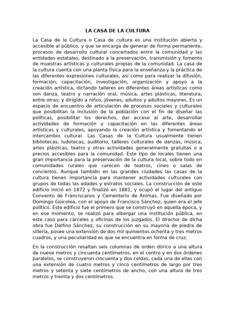 Importancia de la Casa de la Cultura | PDF