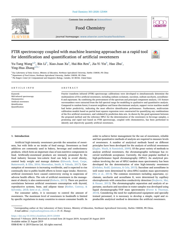 FTIR and Machine Learning for Sweetener Analysis | PDF | Sugar ...